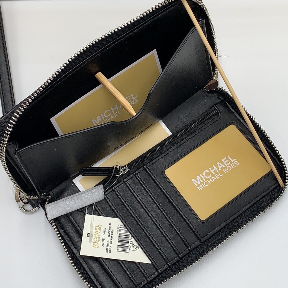 Michael Kors Jet Set Travel Large Phone Case Wristlet Wallet Black Glitter Multi - Picture 5 of 12